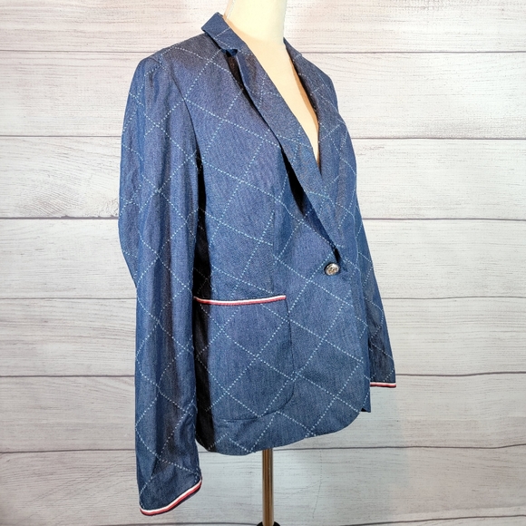 Tommy Hilfiger Diamond Long Sleeve Chambray Statement Blazer Blue Size 12 - Picture 6 of 8
